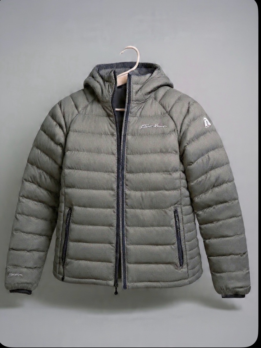 Eddie Bauer Charcoal Gray Quilted Hooded Down Jacket